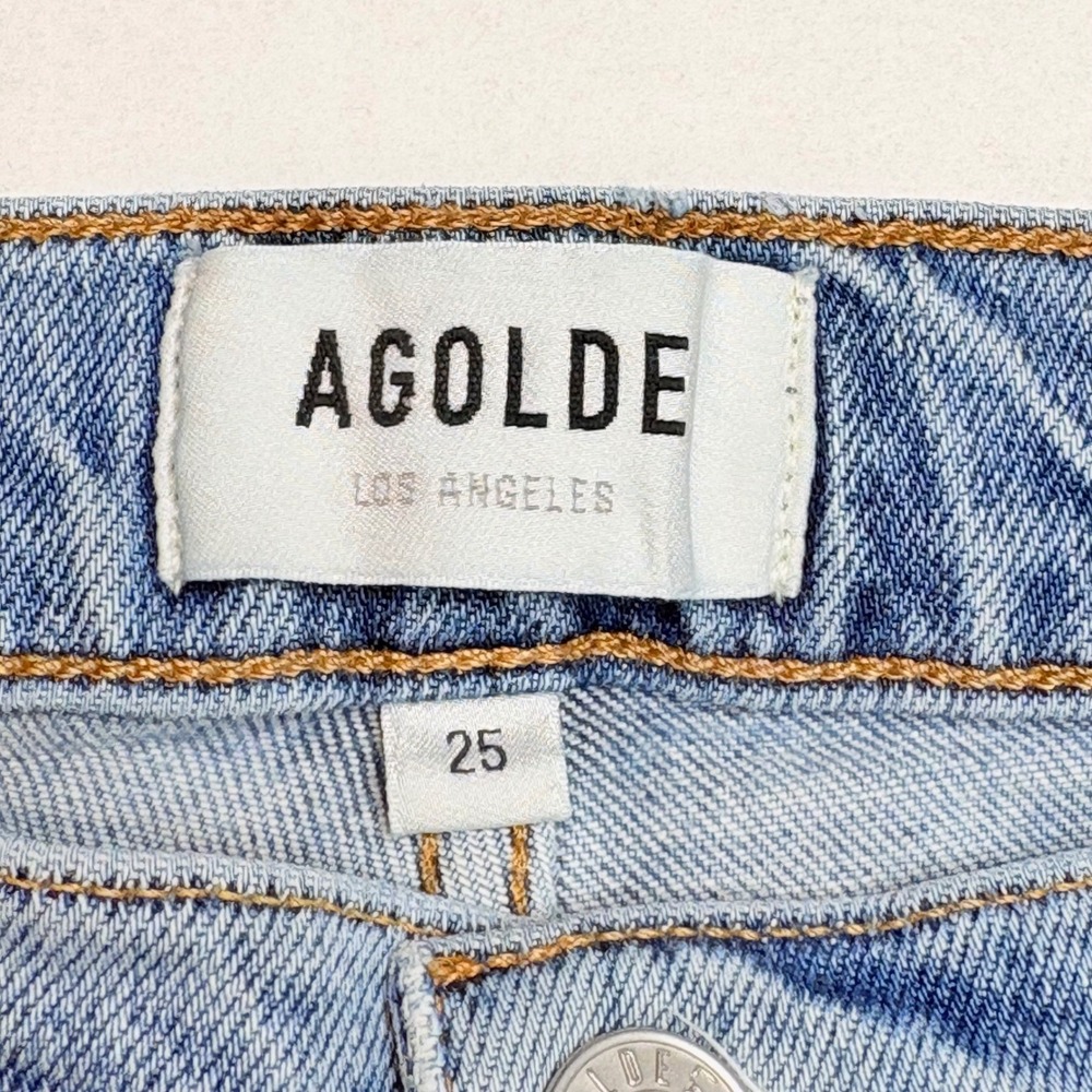 AGOLDE Nico High Rise Straight Leg Jeans Light Wash Distressed Raw Hem Size 25 - Picture 7 of 16
